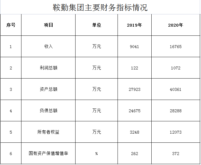 鞍勤集團2019年度-2020年度財務指標情況